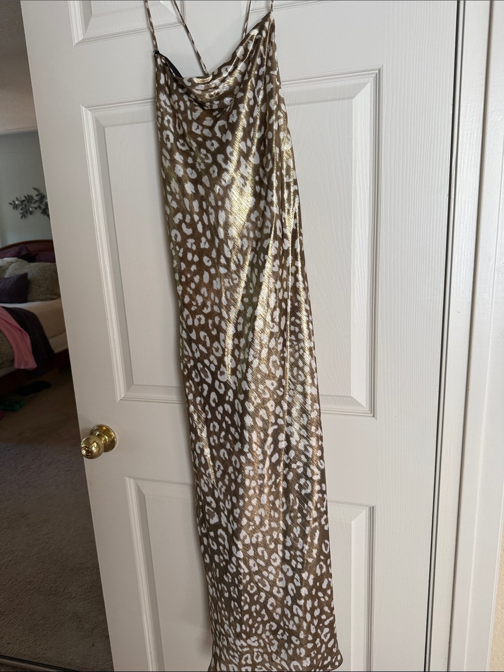 Zara Metallic Khaki Green Leopard Print Midi/Maxi Slip Dress